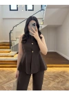 KAHVE VOLANLI YELEKLİ TAKIM-8906