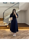 LACİVERT MÜSLİN ELBİSE-3008
