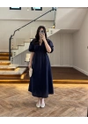 LACİVERT MÜSLİN ELBİSE-3008