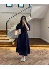 LACİVERT MÜSLİN ELBİSE-3008