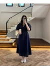 LACİVERT MÜSLİN ELBİSE-3008