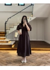 KAHVE MÜSLİN ELBİSE-3008