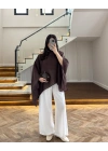 KAHVE ŞALLI PELERİN BLUZ -1607