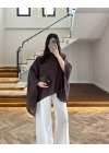 KAHVE ŞALLI PELERİN BLUZ -1607