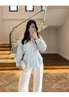 BEBE MAVİ DÜĞMELİ PİLELİ GÖMLEK MAVİ-2247