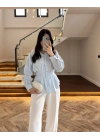 BEBE MAVİ DÜĞMELİ PİLELİ GÖMLEK MAVİ-2247