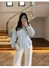 BEBE MAVİ DÜĞMELİ PİLELİ GÖMLEK MAVİ-2247