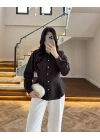 KAHVE DÜĞMELİ PİLELİ GÖMLEK KAHVE -2247