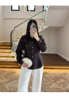 KAHVE DÜĞMELİ PİLELİ GÖMLEK KAHVE -2247