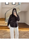 KAHVE DÜĞMELİ PİLELİ GÖMLEK KAHVE -2247
