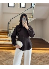 KAHVE DÜĞMELİ PİLELİ GÖMLEK KAHVE -2247