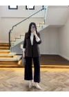 KAHVE ÇİZGİLİ ASTARLI CEKET- 7627