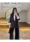KAHVE ÇİZGİLİ ASTARLI CEKET- 7627