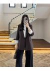 KAHVE ÇİZGİLİ ASTARLI CEKET- 7627