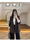 KAHVE ÇİZGİLİ ASTARLI CEKET- 7627