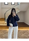 LACİVERT PİLE DETAY V YAK GÖMLEK-2222