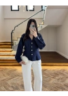 LACİVERT PİLE DETAY V YAK GÖMLEK-2222