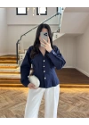 LACİVERT PİLE DETAY V YAK GÖMLEK-2222