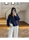 LACİVERT PİLE DETAY V YAK GÖMLEK-2222
