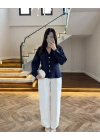 LACİVERT PİLE DETAY V YAK GÖMLEK-2222