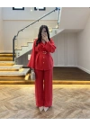 KIRMIZI TOKA DETAYLI TUNİK TAKIM -8927
