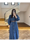 DENIM YARIM KOL ELBİSE -7240