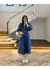 DENIM YARIM KOL ELBİSE -7240