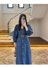 DENIM YARIM KOL ELBİSE -7240