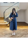 DENIM YARIM KOL ELBİSE -7240