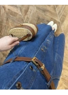 DENIM YARIM KOL ELBİSE -7240