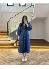 DENIM YARIM KOL ELBİSE -7240