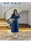 DENIM YARIM KOL ELBİSE -7240