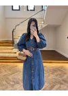 DENIM YARIM KOL ELBİSE -7240