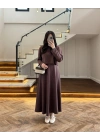 KAHVERENGİ MODAL İKİLİ ELBİSE -4064