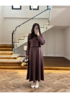 KAHVERENGİ MODAL İKİLİ ELBİSE -4064