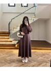 KAHVERENGİ MODAL İKİLİ ELBİSE -4064