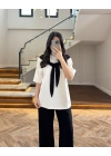 SİYAH FULAR DETAYLI PANTOLON TAKIM-4116