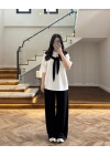 SİYAH FULAR DETAYLI PANTOLON TAKIM-4116