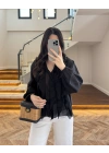 SİYAH FIRFIRLI BLUZ -5023