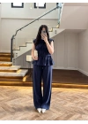 LACİVERT TENSEL NEVÜRLÜ BLUZ PANTOLON TAKIM-250483