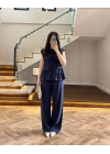 LACİVERT TENSEL NEVÜRLÜ BLUZ PANTOLON TAKIM-250483