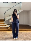 LACİVERT TENSEL NEVÜRLÜ BLUZ PANTOLON TAKIM-250483