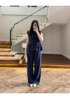 LACİVERT TENSEL NEVÜRLÜ BLUZ PANTOLON TAKIM-250483