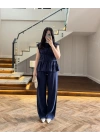 LACİVERT TENSEL NEVÜRLÜ BLUZ PANTOLON TAKIM-250483