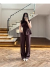 KAHVE TENSEL NEVÜRLÜ BLUZ PANTOLON TAKIM-250483