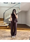 KAHVE TENSEL NEVÜRLÜ BLUZ PANTOLON TAKIM-250483