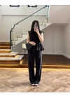 SİYAH TENSEL NEVÜRLÜ BLUZ PANTOLON TAKIM-250483