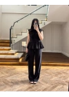 SİYAH TENSEL NEVÜRLÜ BLUZ PANTOLON TAKIM-250483