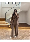 KAHVE ÜST BLUZ TOKALI PANTOLONLU TAKIM-51346