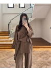 KAHVE ÜST BLUZ TOKALI PANTOLONLU TAKIM-51346